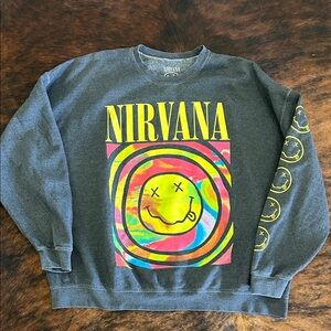 NIRVANA Official Licensed Smiley Face Multicolor Graphic Sweatshirt, XL